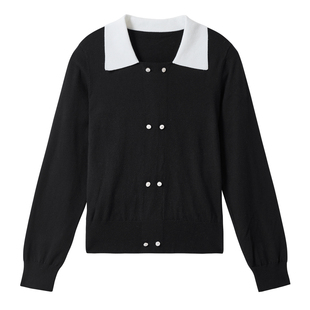 女职业气质上衣V1582 撞色拼接针织衫 秋水伊人2024春季 新款