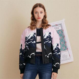 【秋水伊人】冬季女装短版羽绒衣印花休闲棉服外套女FR2702