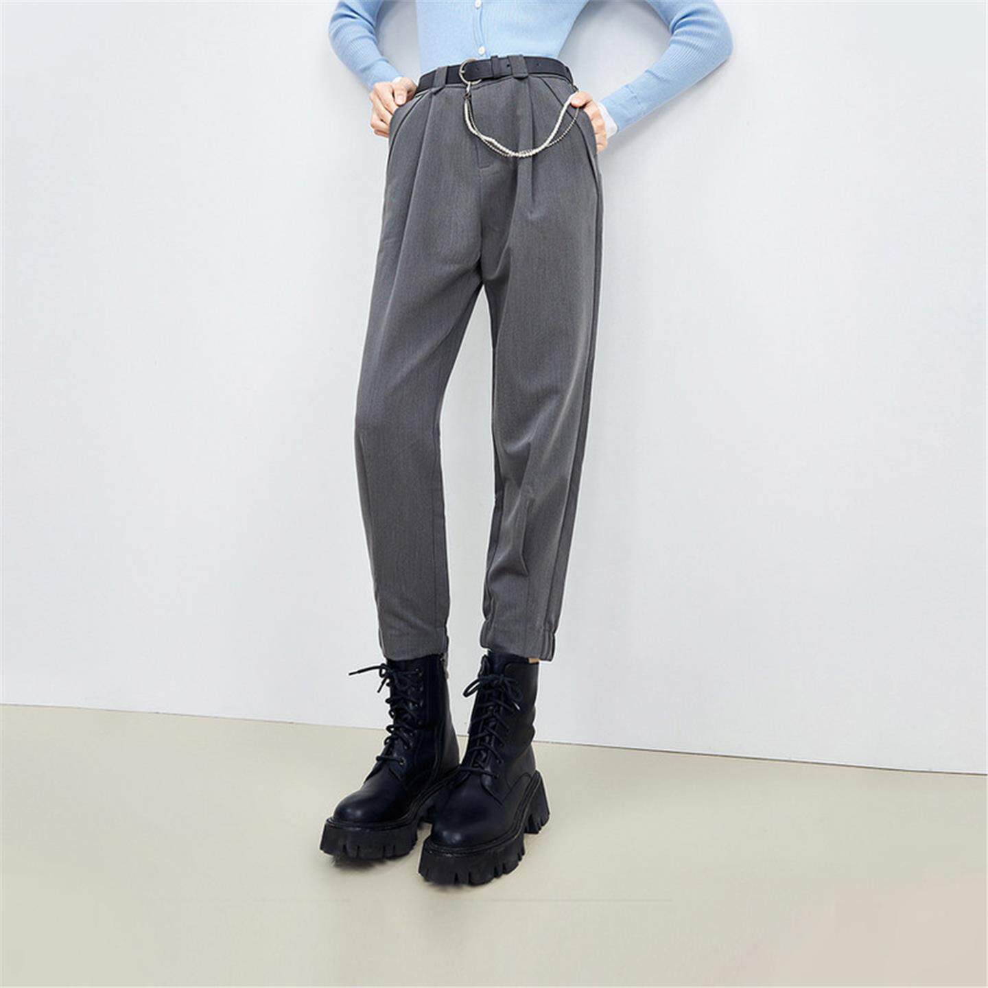 秋水伊人百搭烟管西装哈伦裤束脚显瘦休闲气质链条长裤女V1527