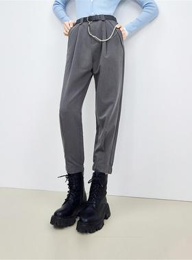 秋水伊人百搭烟管西装哈伦裤束脚显瘦休闲气质链条长裤女V1527