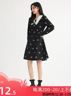 秋水伊人2025年春文艺刺绣翻领娃娃裙秋连衣裙棉质长袖裙子女V481