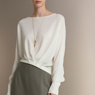 百搭铜氨白色上衣女小众设计垂坠感宽松雪纺小衫显瘦长袖2026春夏