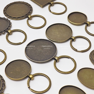 DIY饰品配件 复古钥匙圈 时光宝石底托空托钥匙挂件 刺绣材料专用