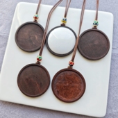 刺绣扎染项链底托手工diy宝石饰品复古木质底盘饰品配件项链可调