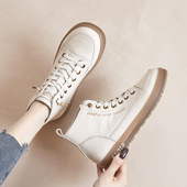 小白鞋 女马丁靴2025冬季 新款 香港牛皮高帮鞋 小短靴休闲平底板鞋 子