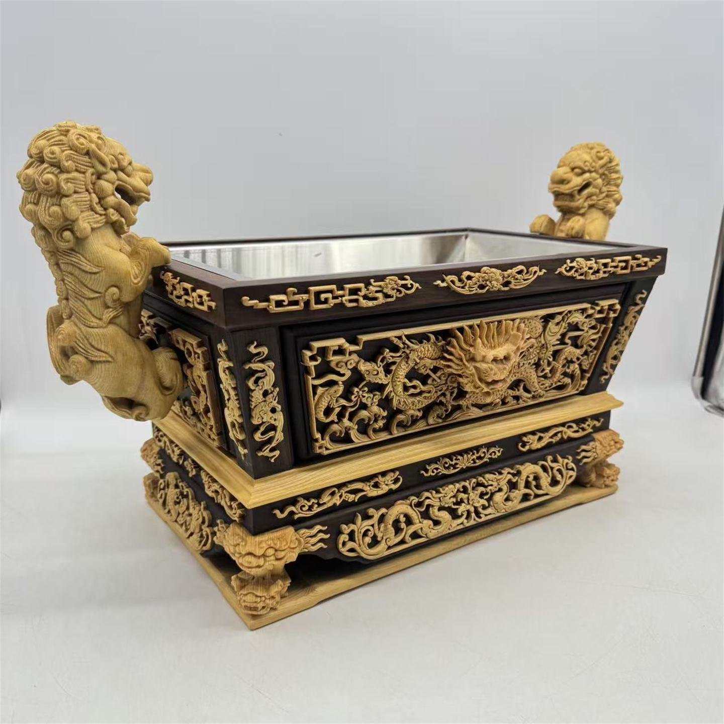 黑檀入桧木手工雕刻香炉马槽炉