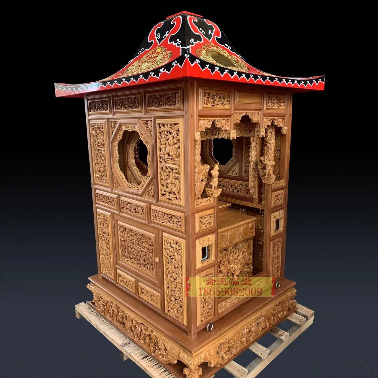 神明轿子木制木雕工艺品神轿文轿佛轿实木雕刻神像迎神轿定制武轿
