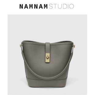 MAISON YEXU 自制大象灰斜挎单肩腋下包大容量真皮牛皮锁扣水桶包