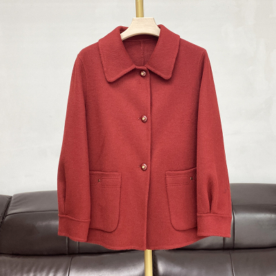 双面羊绒大衣女短款小个子宽松