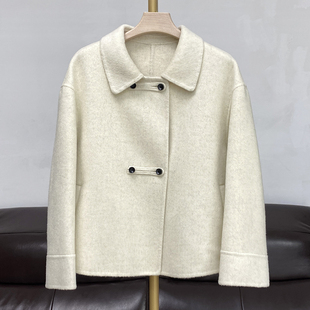 短款双面呢大衣女韩版宽松娃娃领羊毛外套2025秋冬新款宽松百搭