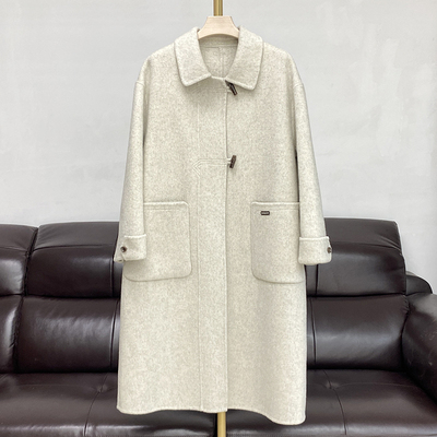 高端桑蚕丝双面羊绒大衣女中长款