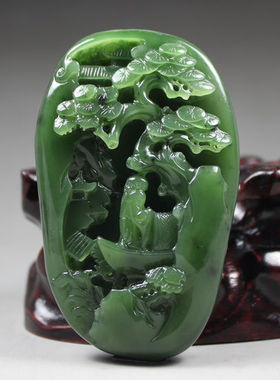 钱塘邮社   和田玉碧玉 夜半钟声到客船 把件  送证