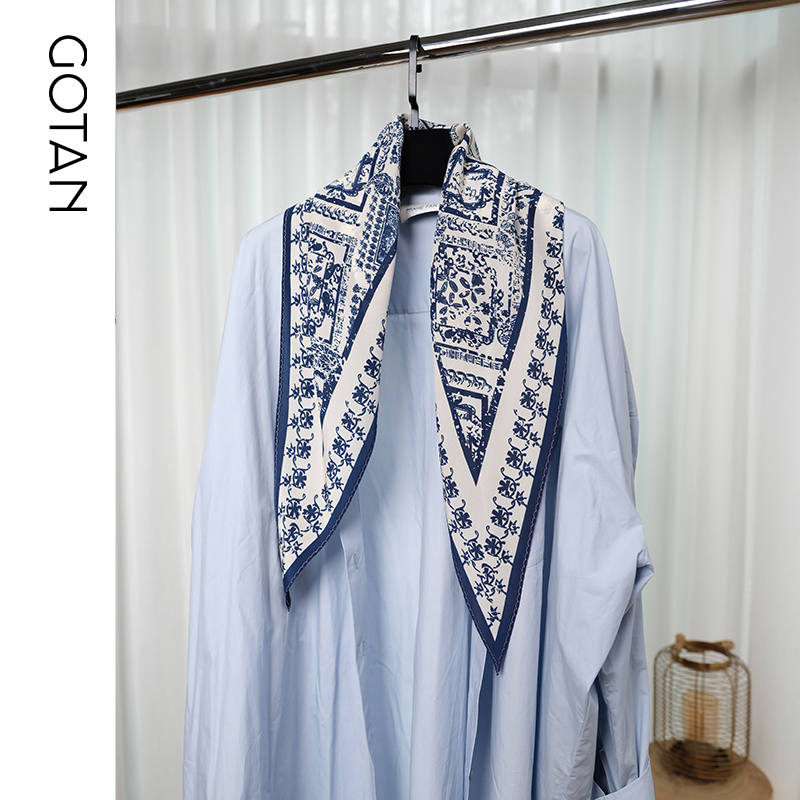 GOTAN禅意民族风真丝双绉丝巾1oo桑蚕丝月牙边异域出游出片领巾女