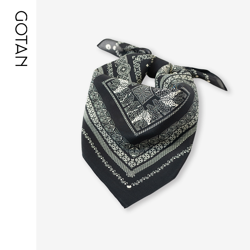 GOTAN真丝双绉黑色经典腰果花丝巾百搭中性风男女ins复古小方巾,服饰配件/皮带/帽子/围巾,围巾/丝巾/披肩,淘宝优惠券,粉丝福利购,淘宝优惠卷