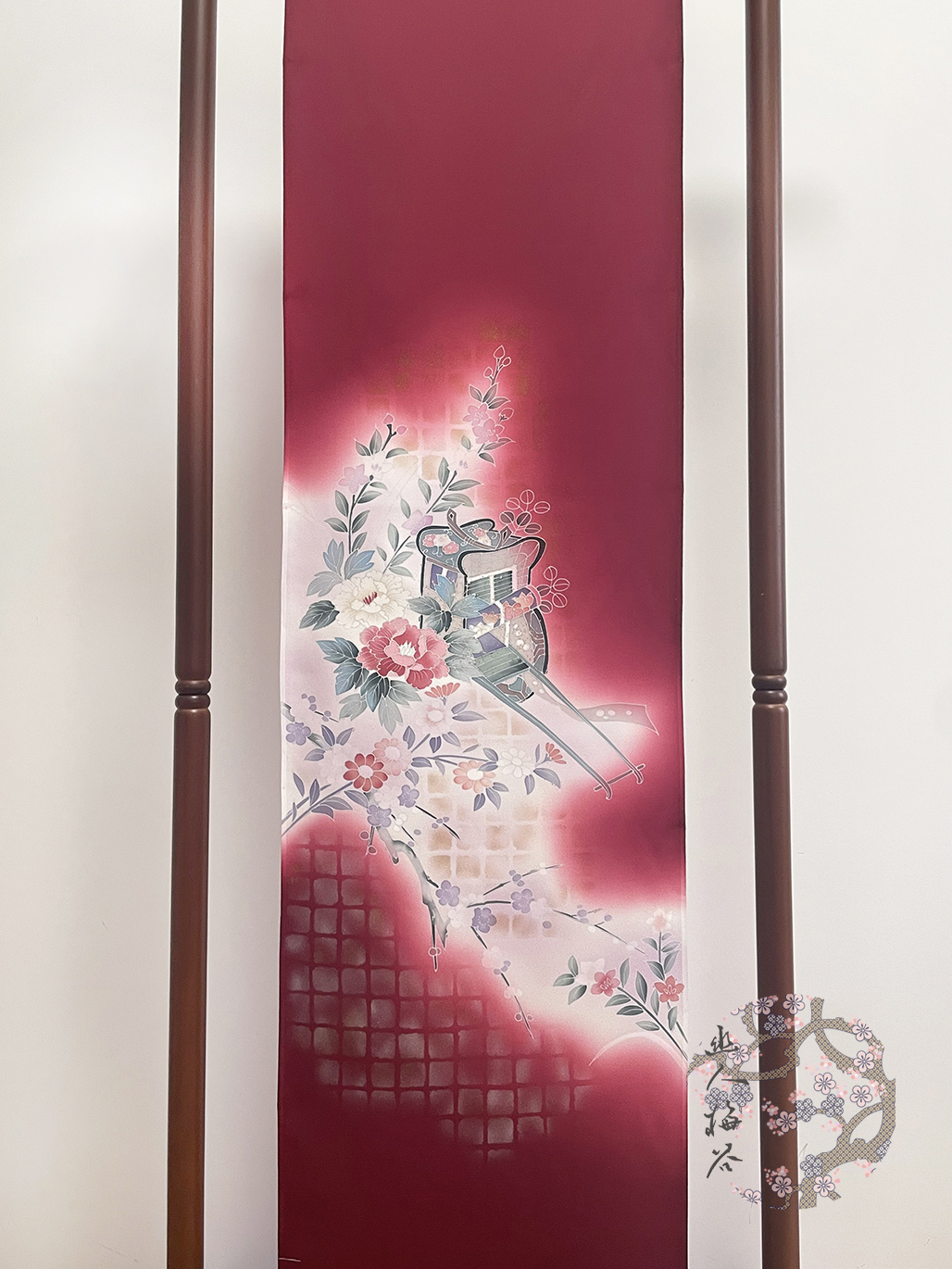 日本正绢布料红色花卉付下正娟卷布真丝旗袍汉服定制面料