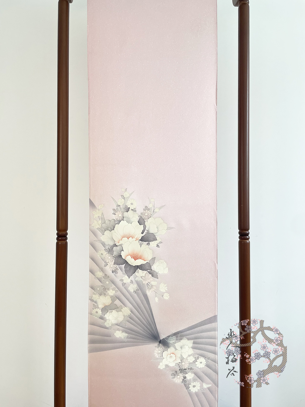 日本正绢反物卷布粉色花卉手绘绢布料旗袍连衣裙服装面料