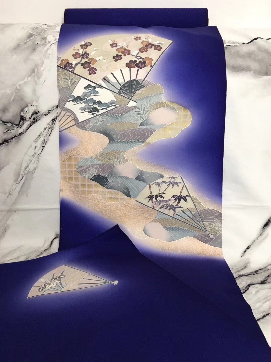 幽人梅谷|日本正绢反物花扇付下正娟布料真丝旗袍汉服定制面料