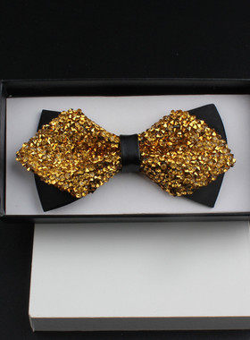 香槟金色水钻粉色成人儿童闪亮领结结婚正装男童表演主持百搭煲呔