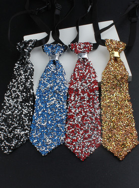 韩版新品闪亮水钻儿童领带黑色红色百搭表演娱乐主持礼服舞台领呔