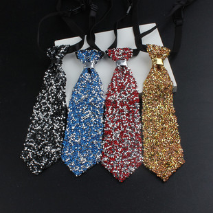 韩版新品闪亮水钻儿童领带黑色红色百搭表演娱乐主持礼服舞台领呔