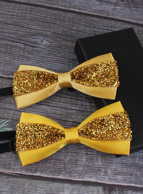 金黄色香槟黄闪钻领结男士商务正装结婚新郎伴郎主持司仪蝴蝶结