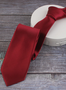 男女士6CM宽亮面酒红色手打韩版窄领带结婚新郎伴郎领呔