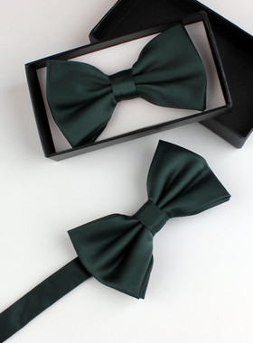 哑光亮墨绿色双折领结男女士商务正装休闲白衬衣搭涤丝双层蝴蝶结