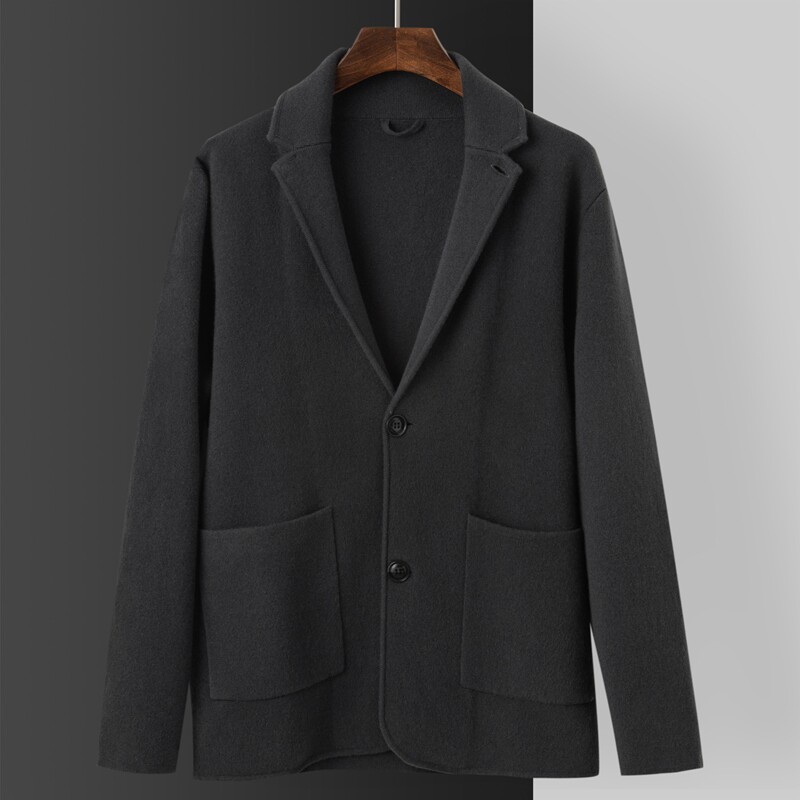 秋冬款纯山羊绒大衣男西服外套黑色加厚保暖风衣双面呢子毛呢大衣