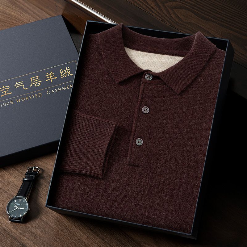 羊绒衫加厚羊毛衫男士羊绒衫新款纯色中年针织针织衫翻领毛衣打底