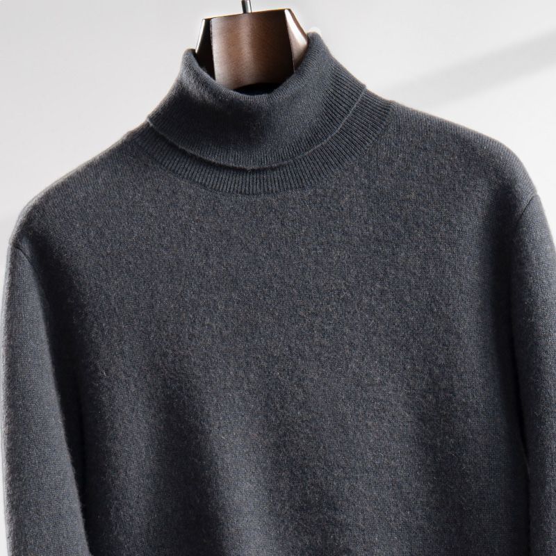 羊绒衫打底秋冬保暖高领毛衣加厚针织衫羊毛衫男士针织翻领纯色