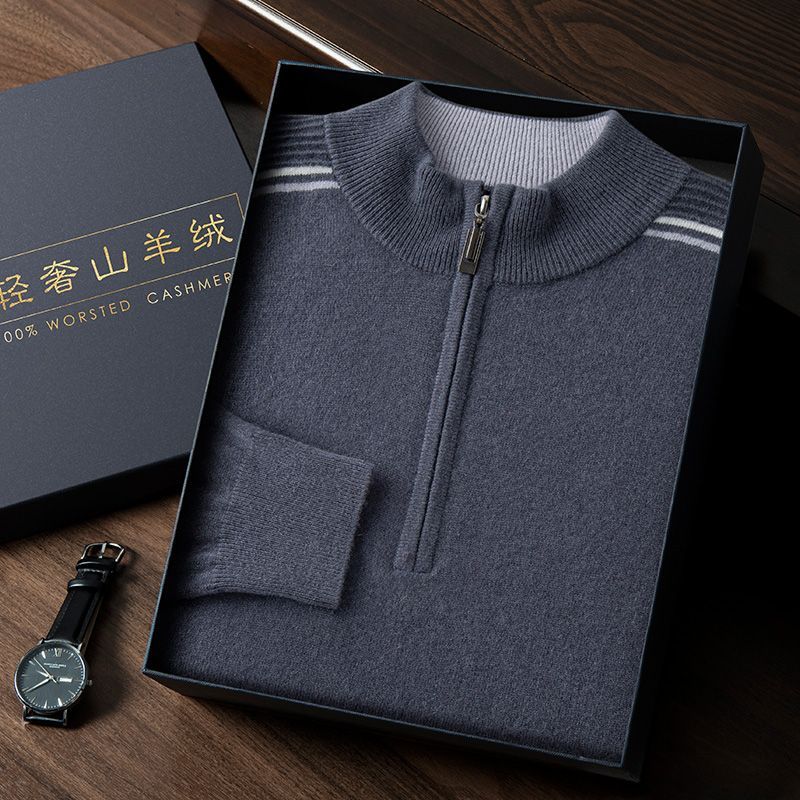 新款羊绒衫半开加厚半高领打底拉链毛衣秋冬针织衫保暖上衣羊毛衫