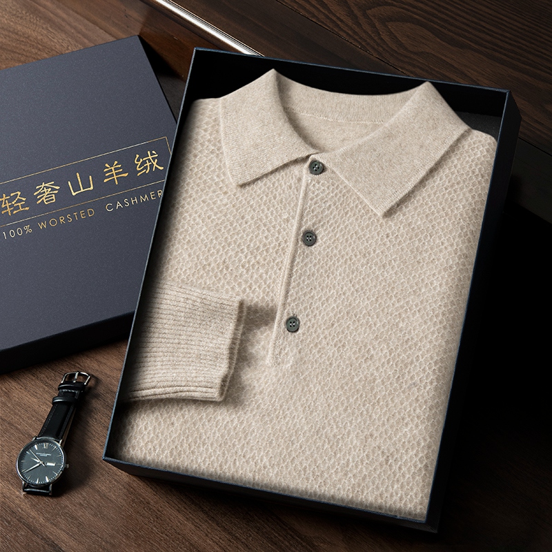 羊绒衫秋冬新款男士宽松针织商务保暖纯色套头针织衫毛衣羊毛衫