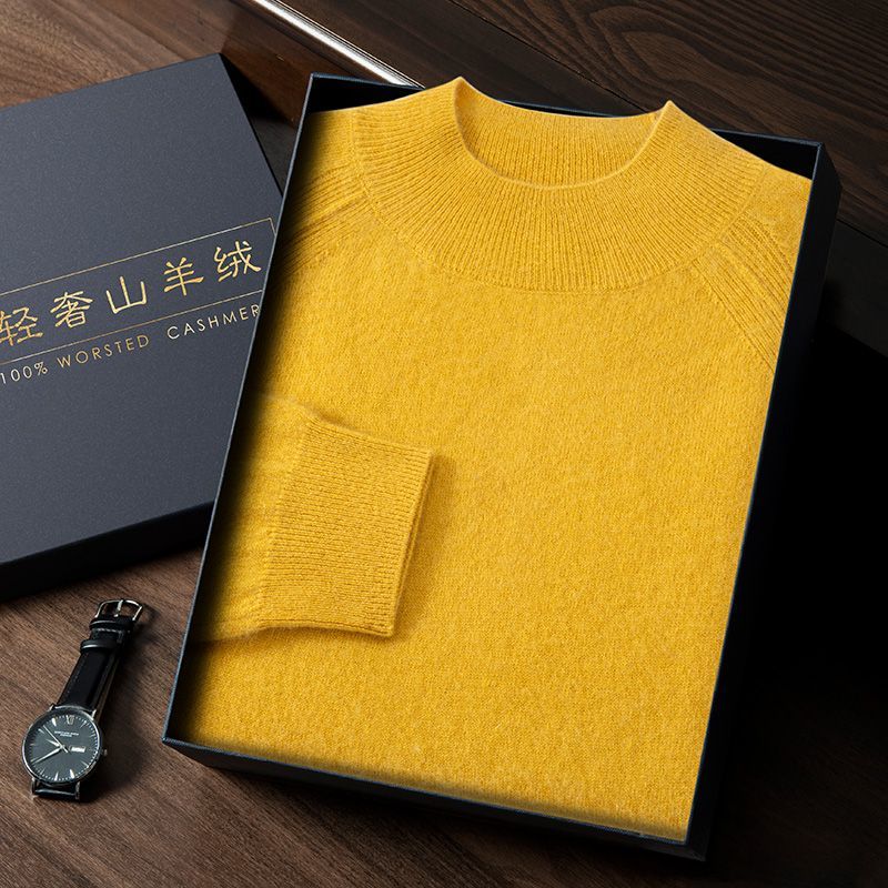 新款羊绒衫针织男士秋冬毛衣半高领纯色打底休闲羊毛针织衫保暖