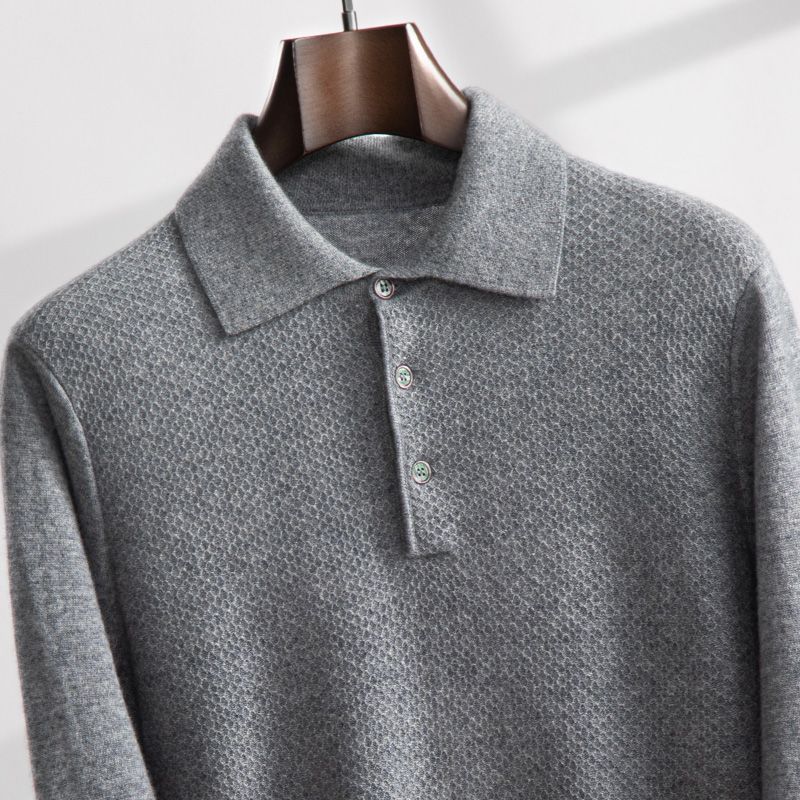 新款羊毛衫翻领POLO针织针织衫长袖宽松毛衣男士休闲羊绒打底
