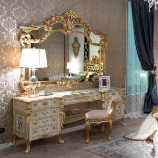 别墅实木雕花欧式 彩绘可移动奢华型贵族化妆桌 高端定制梳妆台法式