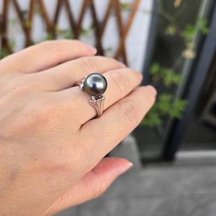 奉 天然海水大溪地珍珠戒指（点位9.8正圆近无暇带证）