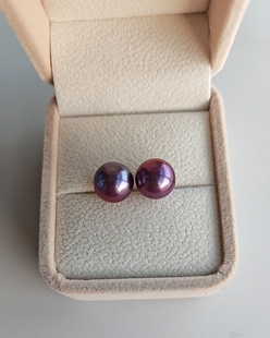 天然色近无暇 妖紫爱迪生淡水珍珠耳钉点位10.4 10.5