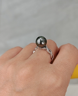 2939 天然海水大溪地珍珠戒指（点位9.8银配极光近无暇）