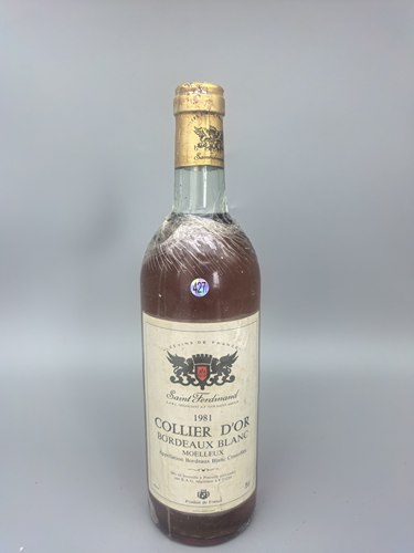 1981年法国波尔多白葡萄酒“COLLIER D'OR”（科利尔多尔）甜酒