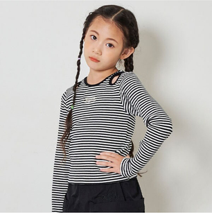 出口日本原单Xgirl高弹力条纹刺绣打底衫长袖T恤