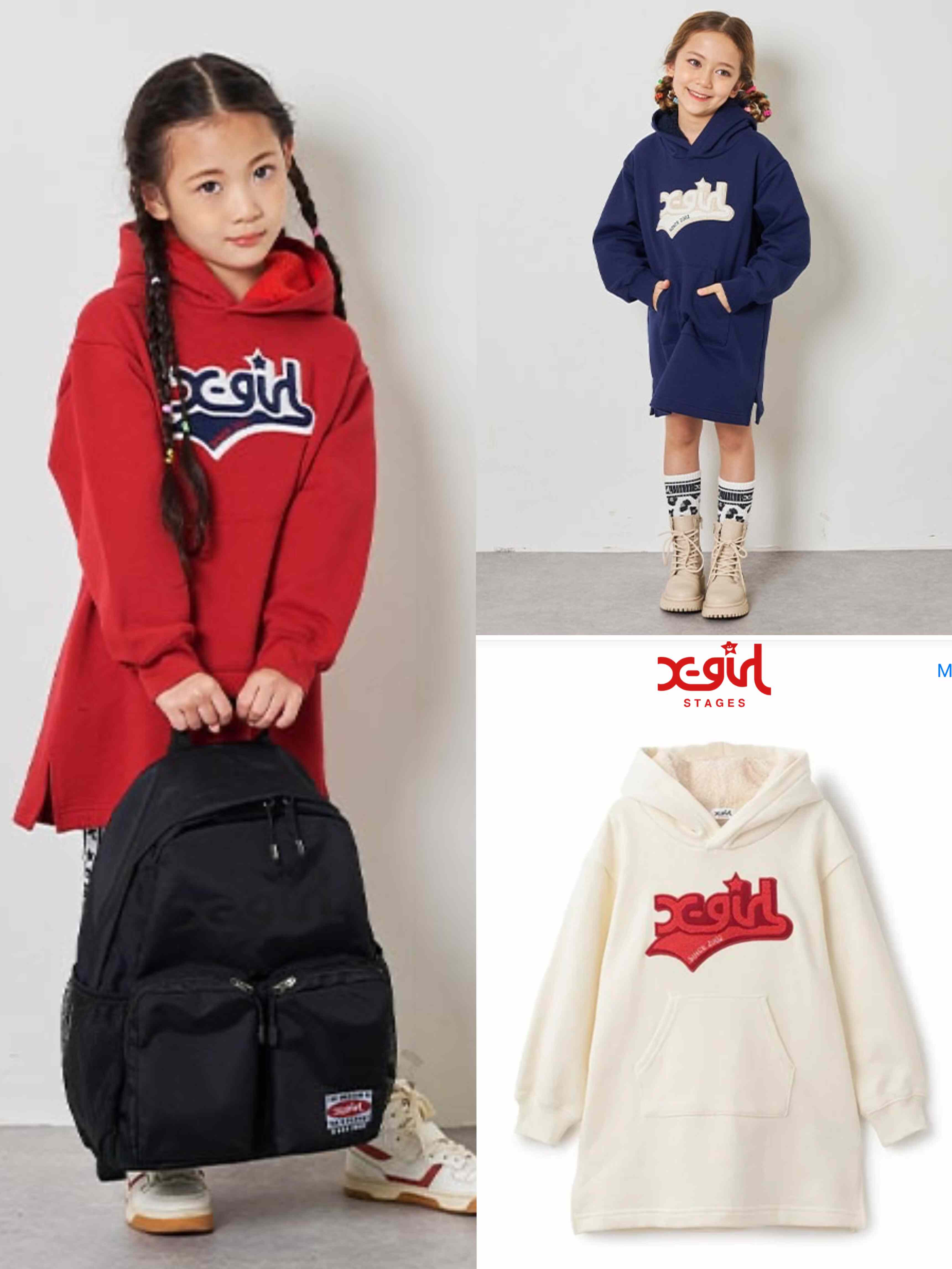 出口日本原单xgirl潮牌全棉毛圈卫衣裙风帽衫女童秋冬新款