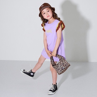 出口日本原单外贸潮牌xgirl 刺绣短袖T恤连衣裙儿童夏季新款