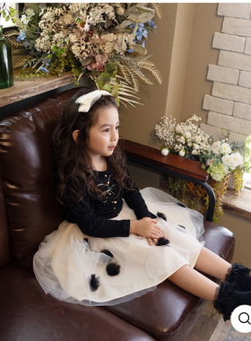 出口日本原单高端外贸rora女童秋冬新款公主蕾丝礼服纱裙手工剪裁