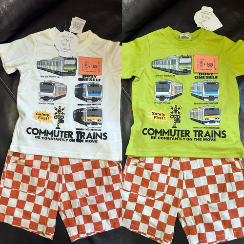 出口日本原单新干线markeys霓虹棋盘格全棉印花短袖T恤短裤