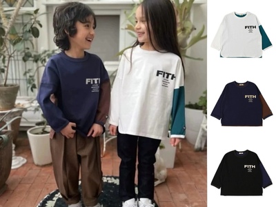 原D小众quoti use fith中性款全棉拼色长袖T恤中性童装亲子春秋