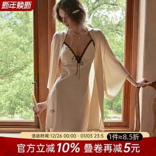 今夕何夕性感睡衣女2025新款 带胸垫 高级感蕾丝吊带睡裙家居服套装