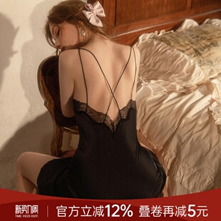 今夕何夕性感睡衣女春夏2026新款高级感纯欲风带胸垫蕾丝吊带睡裙