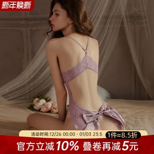 今夕何夕性感内衣女2025新款 高级感韵味紫色蝴蝶结碎花塑身连体衣