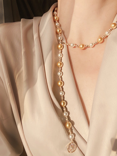 大气时尚南洋金珠Y字毛衣链奥地利S家水晶珍珠白项链高级感女手链