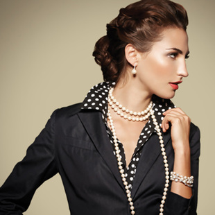 前50件有惊喜 大气重工珍珠百搭毛衣链85cm白香槟金咖啡项链 经典